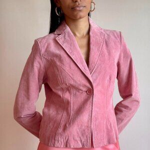Relativity Women's Pink Suede Leather One-Button Blazer Jacket Size Large